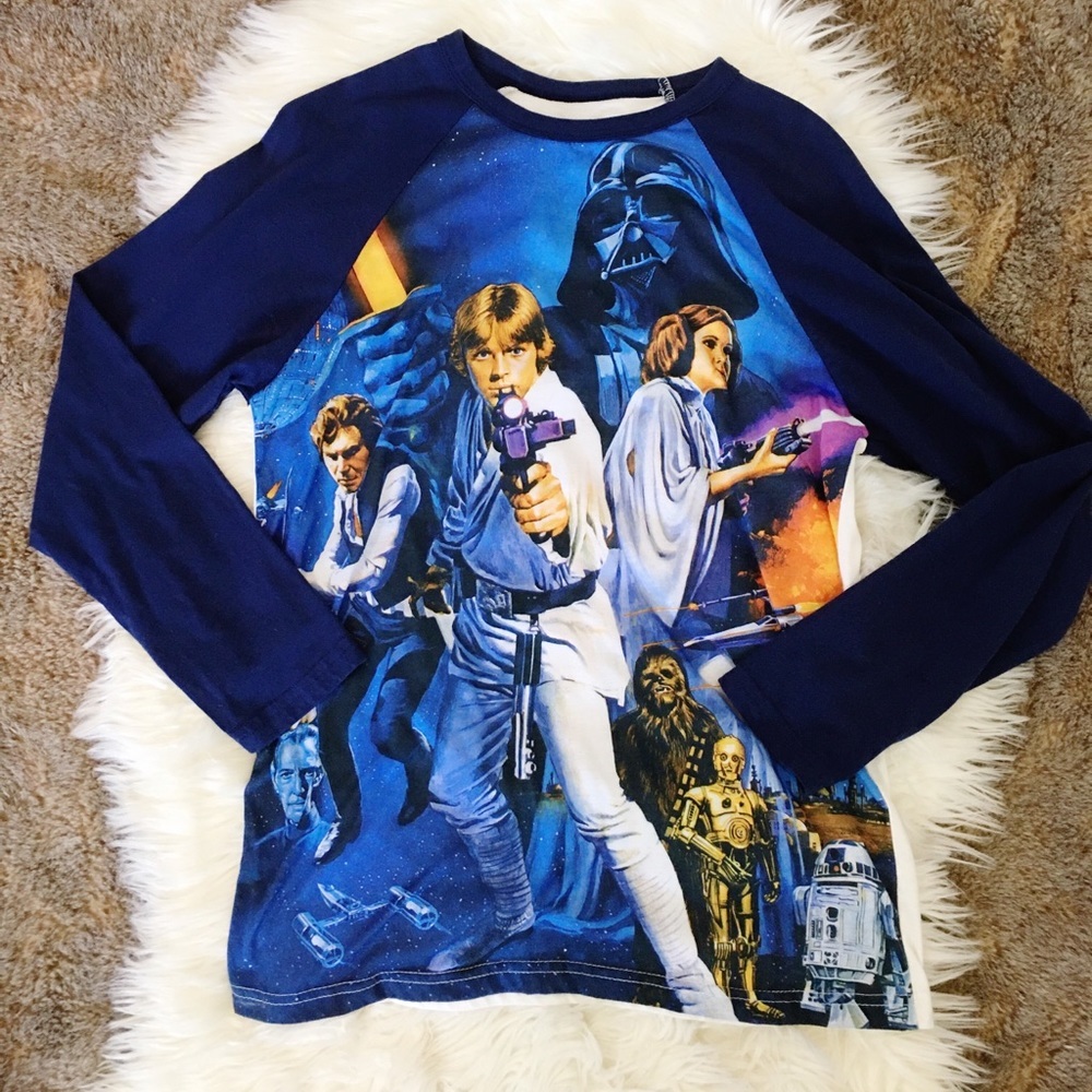 Mens Star Wars New Hope Characters Graphic Ringer Navy Long Sleeve Tee - Picture 3 of 5